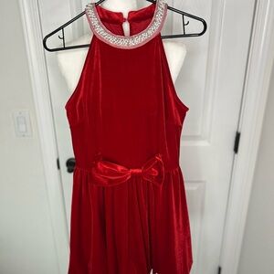 Red Halter Dress with Bow and Embellished Collar